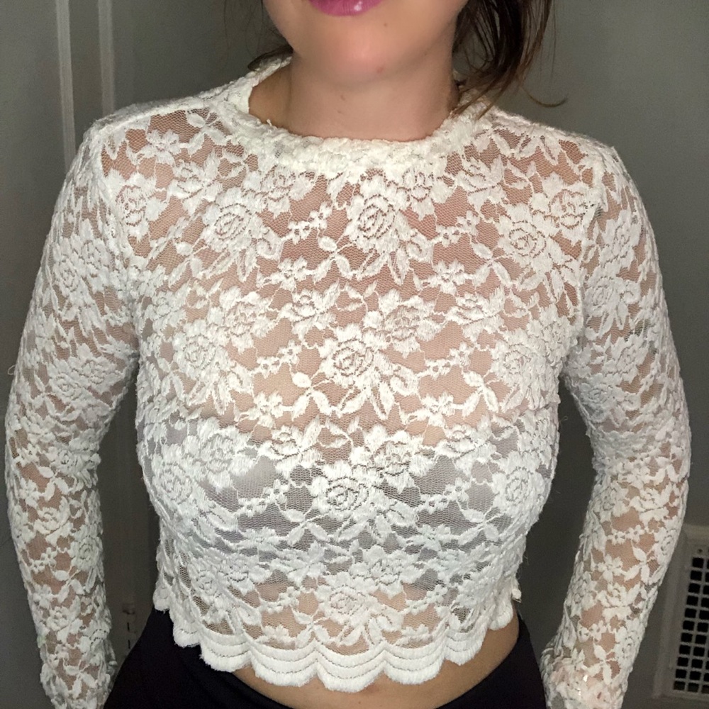 White Delicate Lace Long-sleeve Top